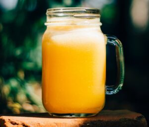 Orange juice in a large glass