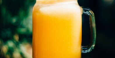 Orange juice in a large glass