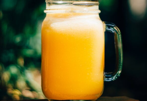 Orange juice in a large glass