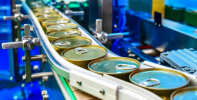 Canned food on a production line