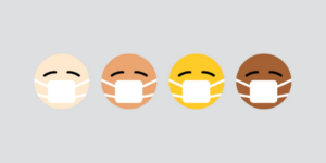 Emojis with masks on against grey background