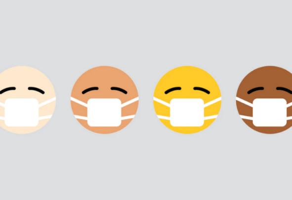 Emojis with masks on against grey background