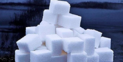 White sugar cubes in a pile