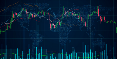 Graphic showing price charts over a map of the world