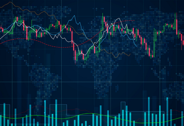 Graphic showing price charts over a map of the world