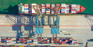 Container ships being loaded at a port