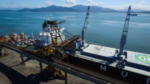 image of dry bulk ship being loaded with VIVE sugar
