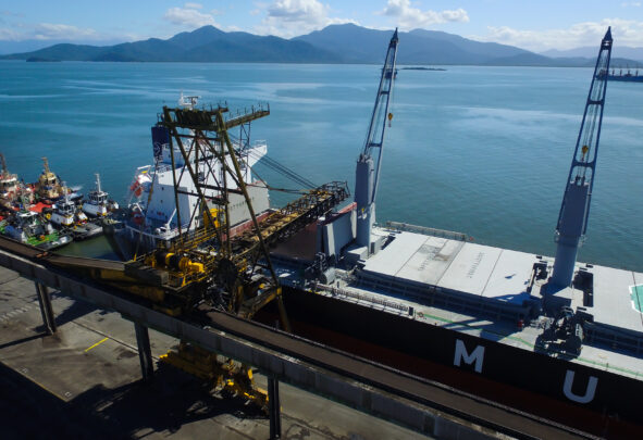 image of dry bulk ship being loaded with VIVE sugar