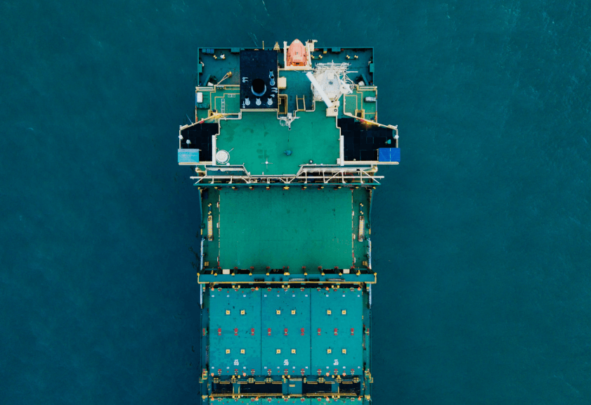 a bird's eye view of a bulk ship
