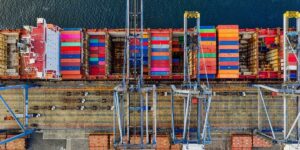 aerial view of a container ship