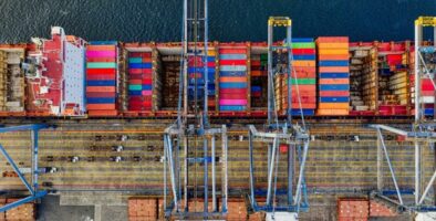 aerial view of a container ship