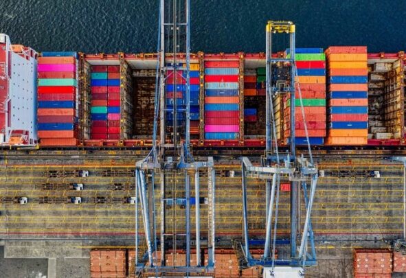 aerial view of a container ship