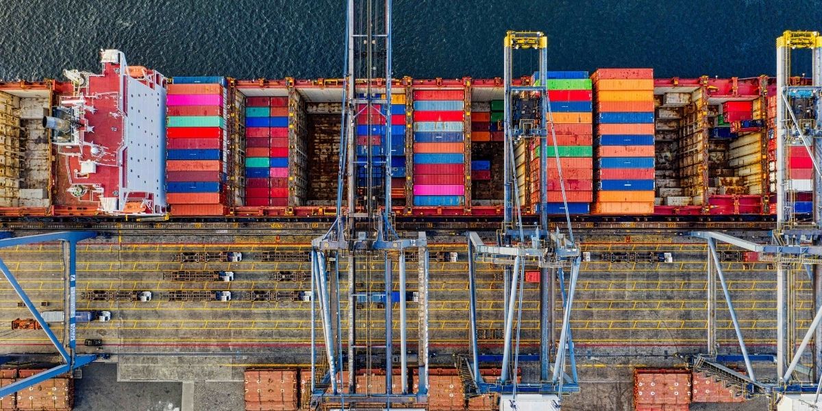 aerial view of a container ship