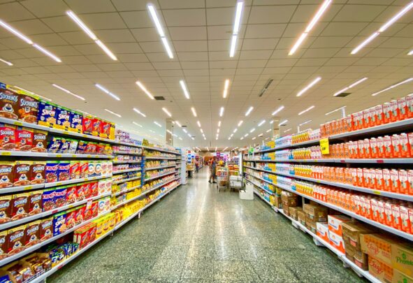 Supermarket/ grocery store aisle of foods containing additives