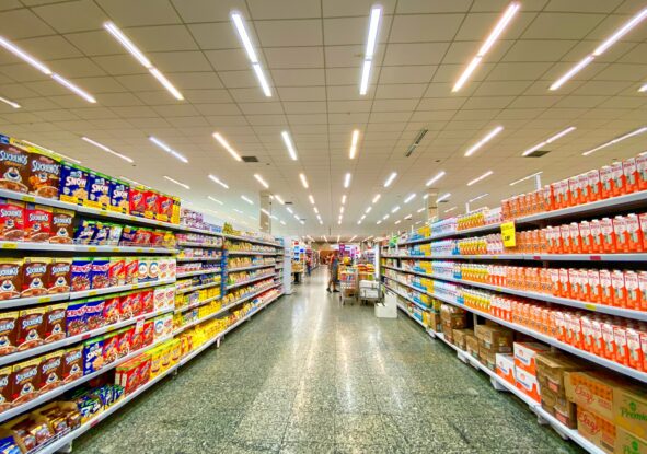 Supermarket/ grocery store aisle of foods containing additives