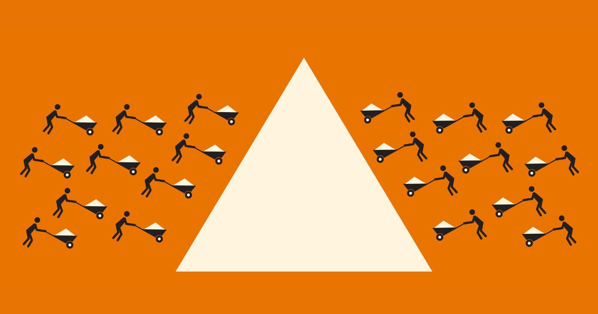 illustration to show lots of contributions to one pile of goods