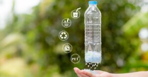 a bottle shown with its recycling properties